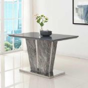 RRP £430 - 'Melange' Dining Table In Grey High Gloss With Glass Top