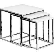 RRP £150 - Nest Of 3 Tables In White High Gloss And Chrome