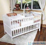 RRP £185 Boxed Abacus Penelope Cot Bed In White (In Need Of Attention And Damage Unknown)