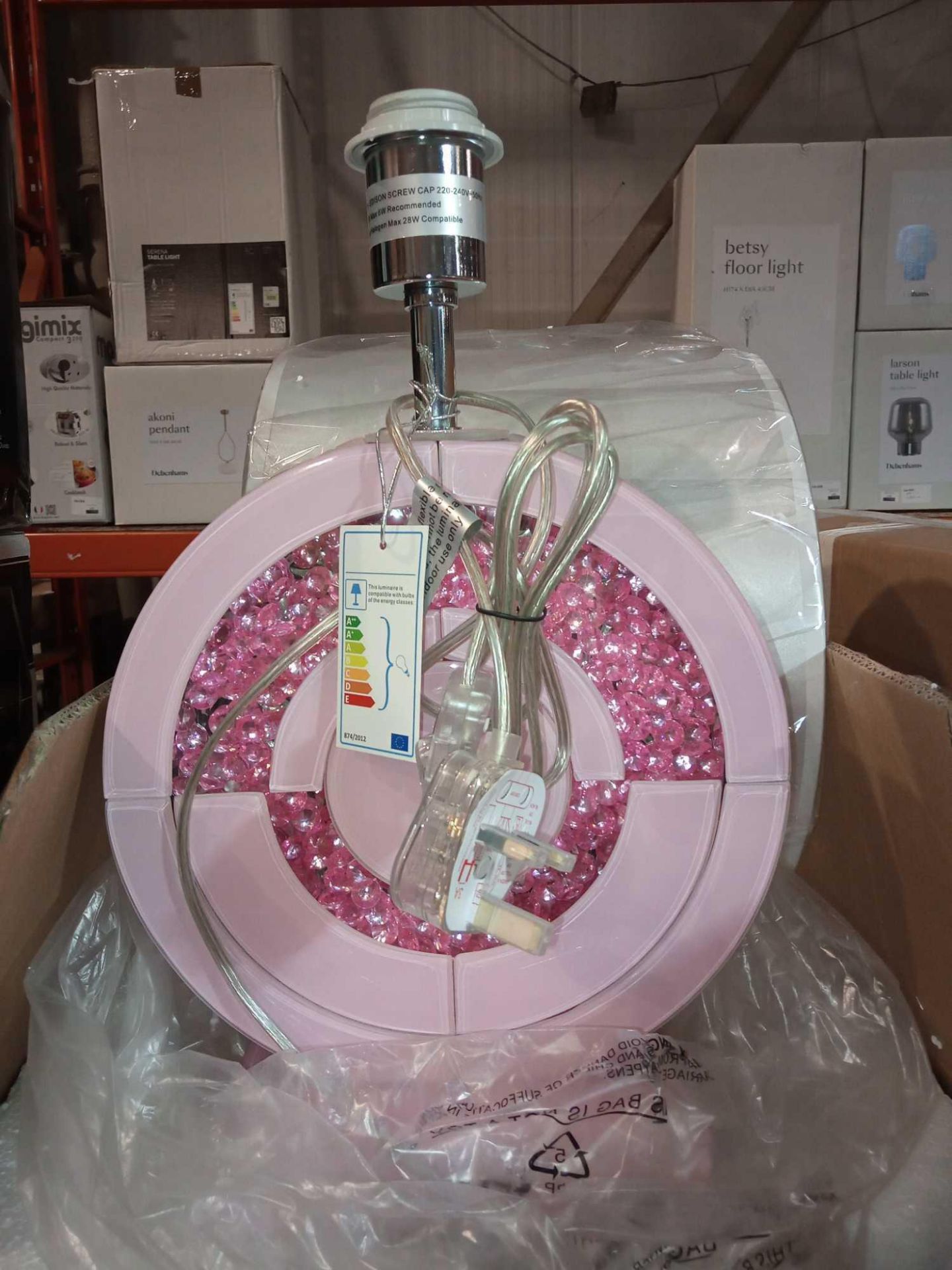 RRP £110 Boxed Pink Glass Pink Rhinestone Table Lamp