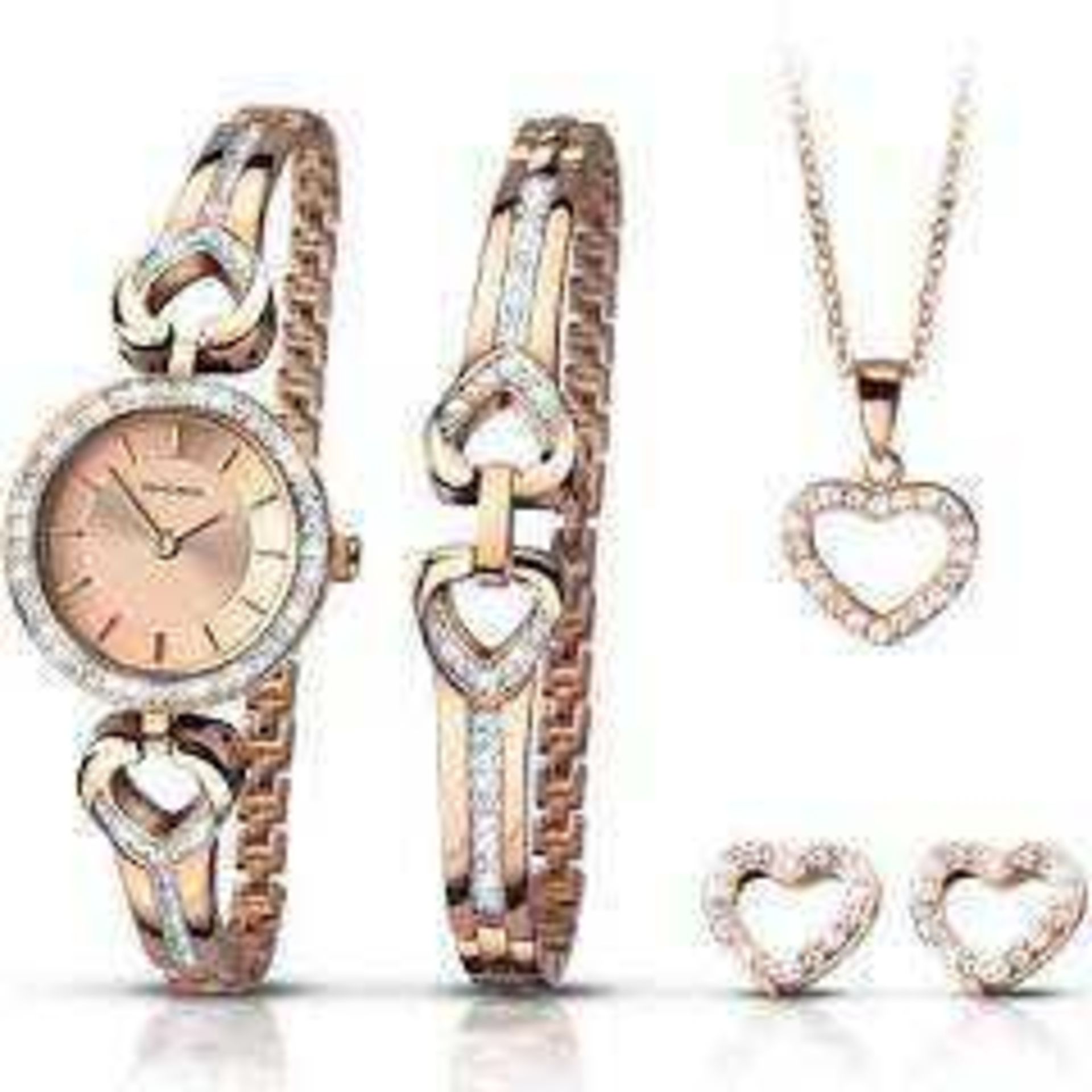 RRP £80 Boxed Rose Gold Womens Set To Include Watch , Bracelet And Necklace