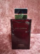 RRP £80 Unboxed 100Ml Tester Bottle Of Dolce And Gabbana Intense Eau De Parfum Ex-Display