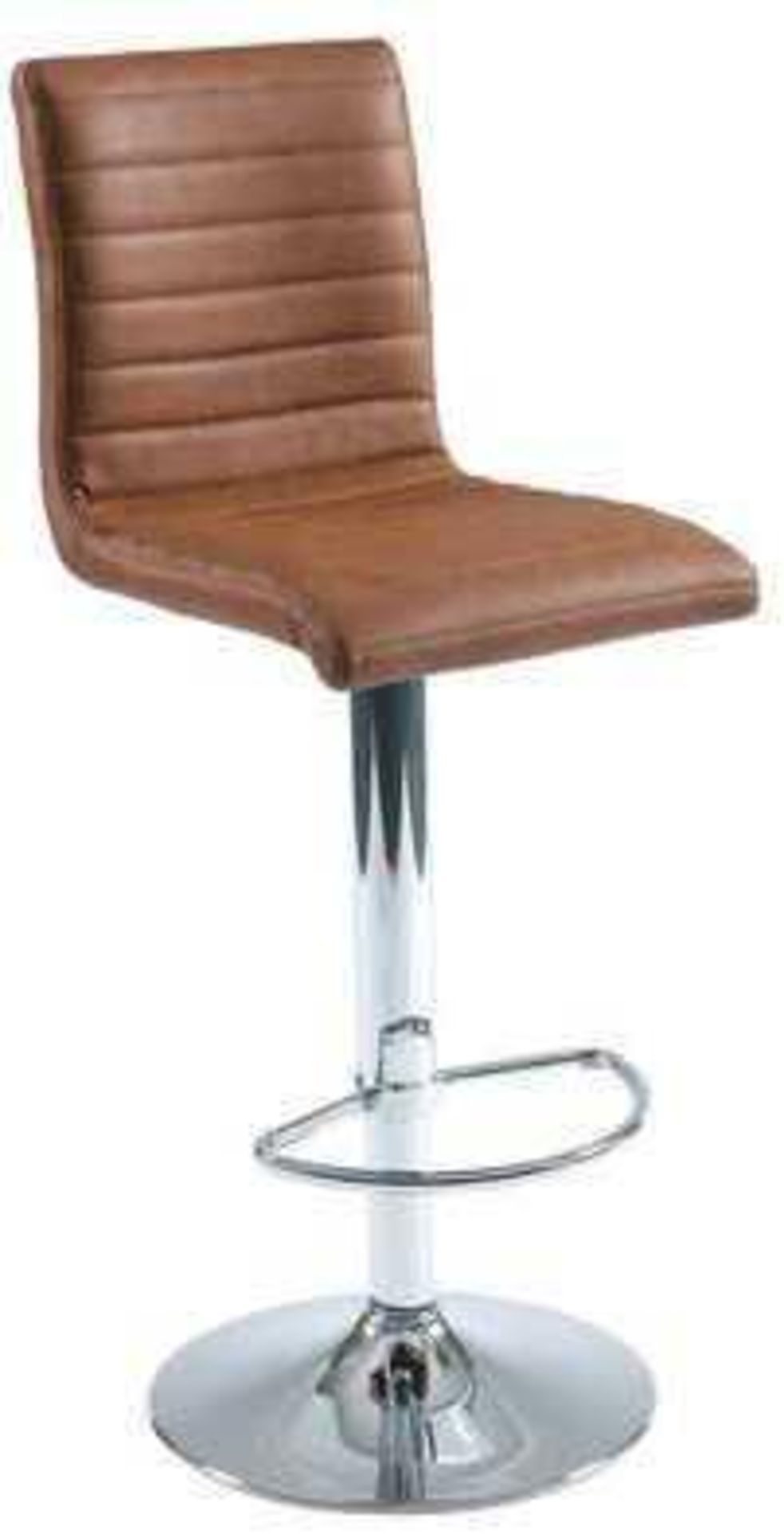 RRP £200 - Boxed New 2 'Cool' Barstools In Brown Faux Leather With Chrome Base