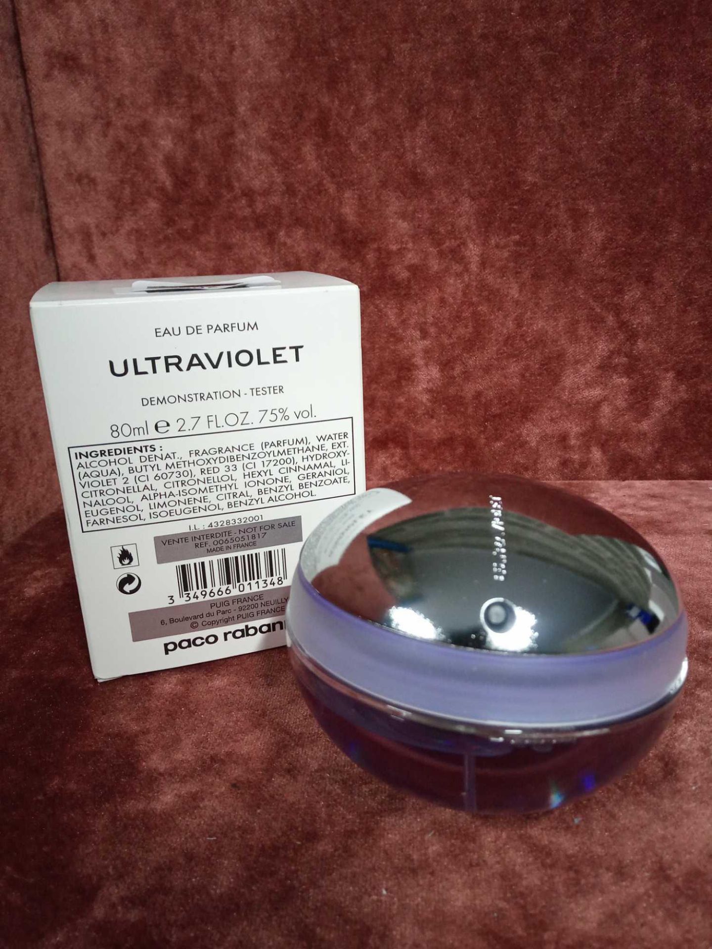 RRP £60 Boxed 80 Ml Tester Bottle Of Paco Rabanne Ultraviolet Eau De Parfum Spray