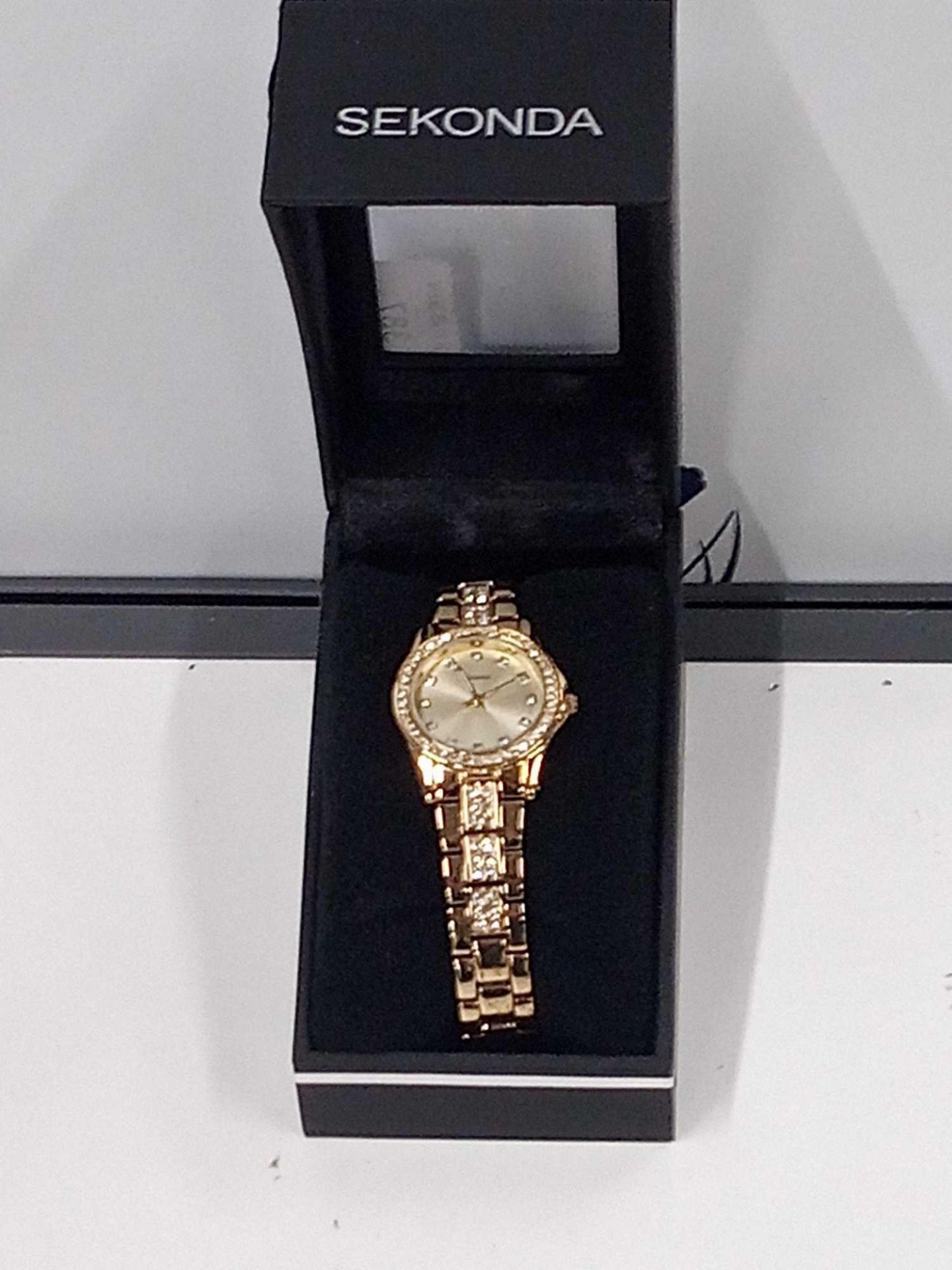 RRP £115 Boxed Sekonda Women's Designer Gold & Crystal Design Small Face Watch