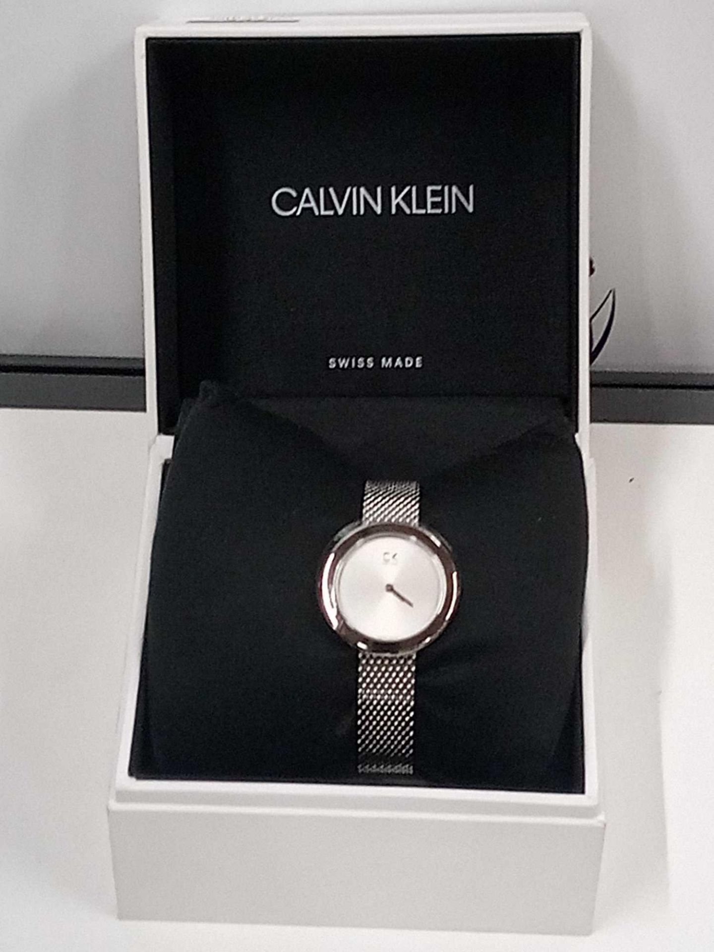 RRP £110 Boxed Calvin Klein Swiss Made Small Face Silver Mesh Watch - Image 3 of 4