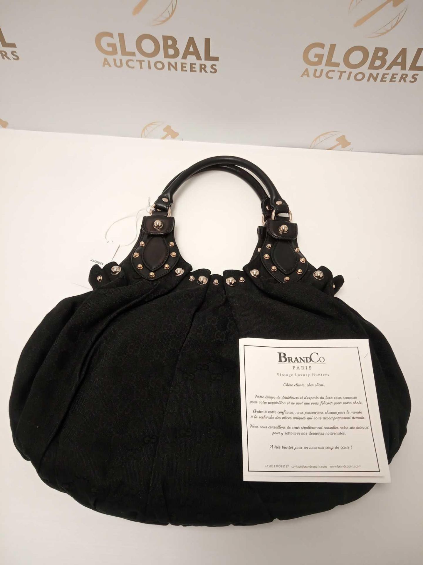 RRP £1200 Gucci Pelham Studded Tote Black Canvas Supreme Monogram Black Leather Bag - Image 3 of 5