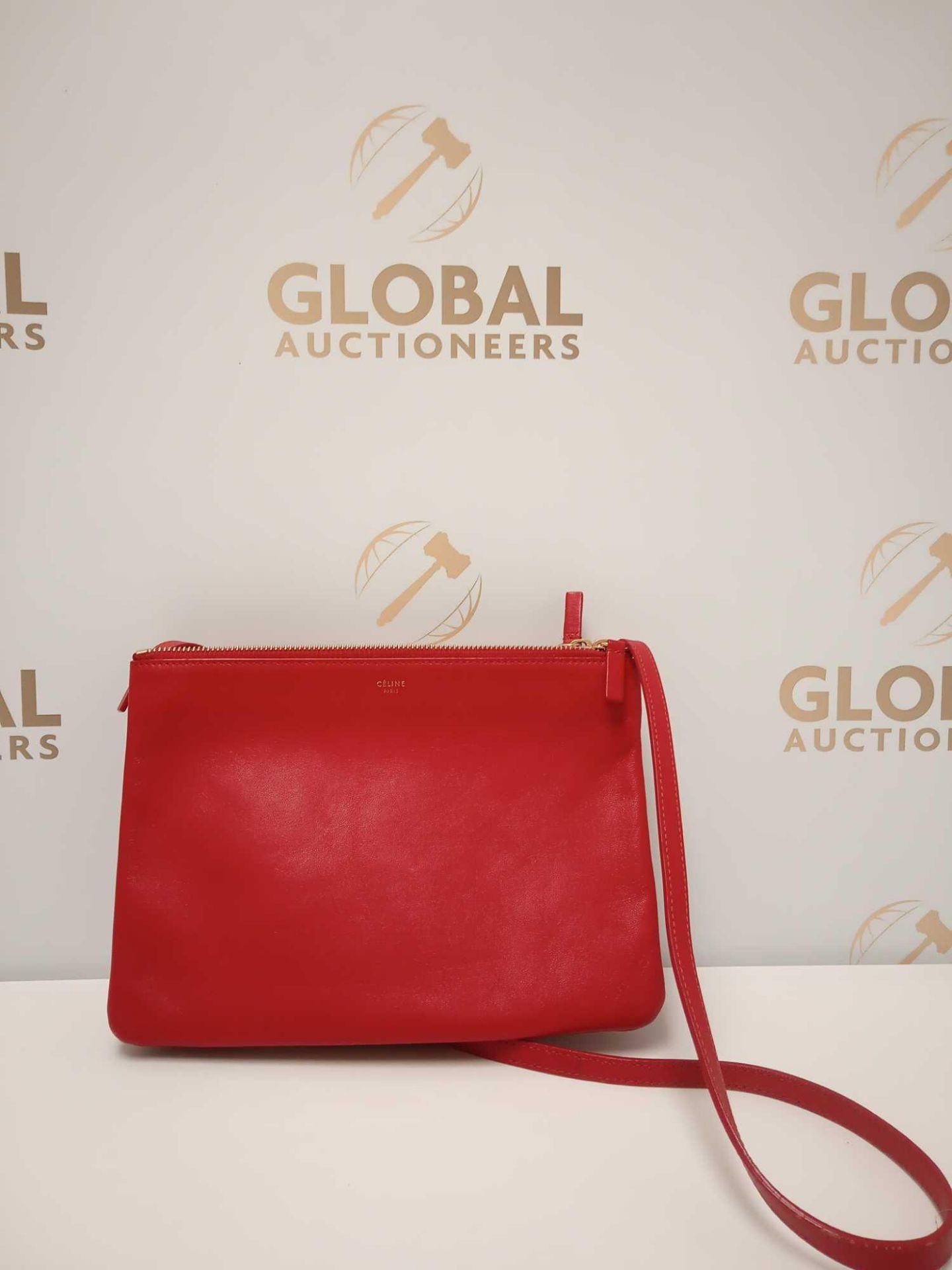 RRP £1060 Celine Trio Paris Calf Leather Red Bag Aan7447 , Grade A