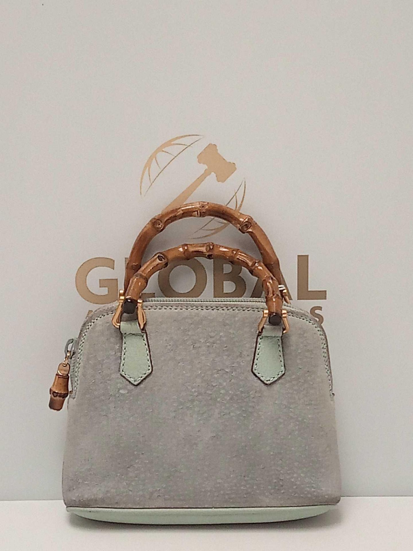 RRP £850 Gucci Mini Bamboo Light Blue Calf Leather Bag Aao7758 , Grade Ab