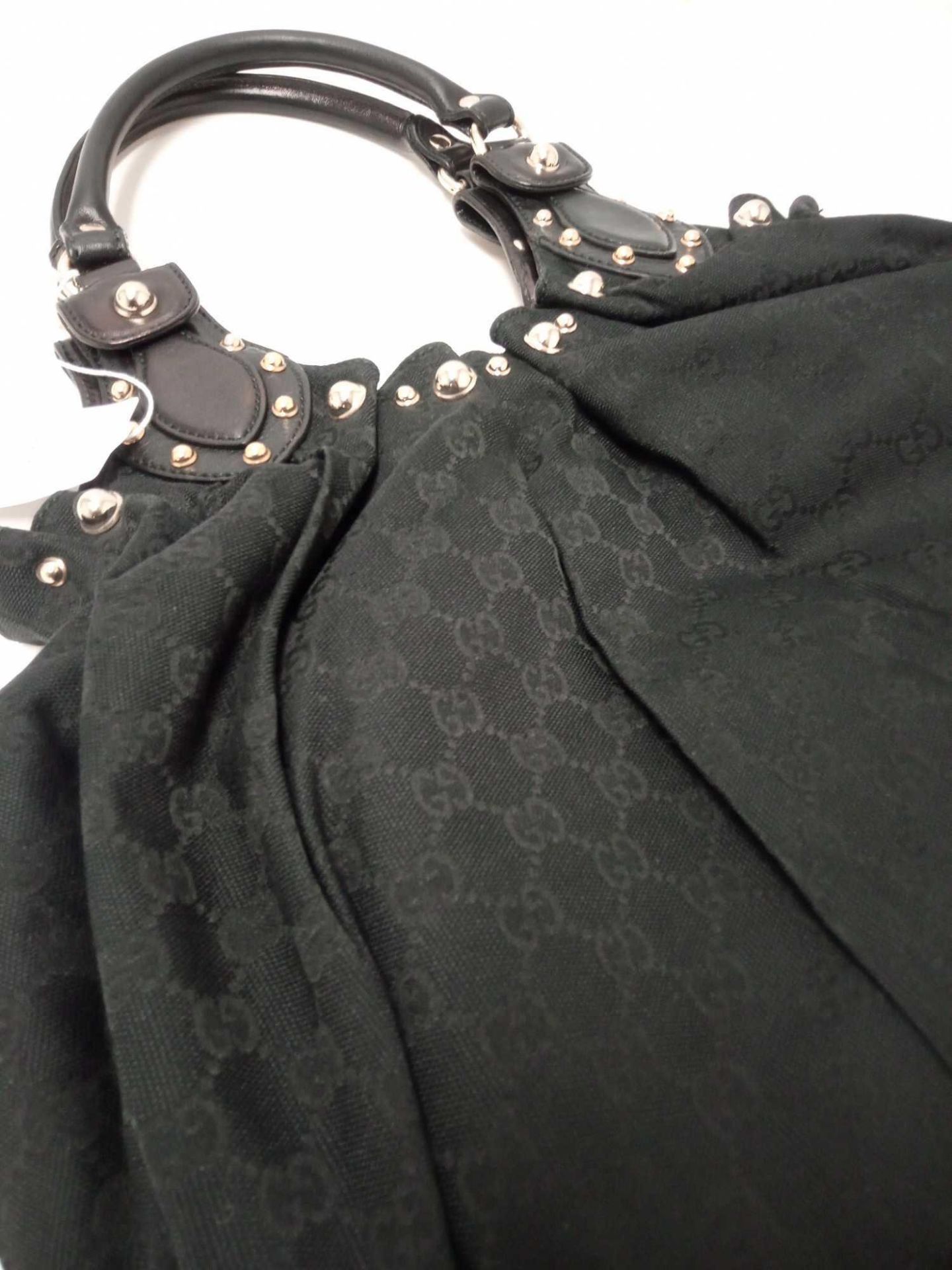 RRP £1200 Gucci Pelham Studded Tote Black Canvas Supreme Monogram Black Leather Bag - Image 2 of 5