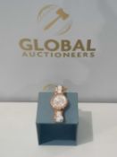 RRP £120 Unboxed Lorus Women's Designer Rose Gold/White With Crystal Design Wrist Watch