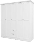 RRP £400 - Boxed 'Landwood 19' Large White Wardrobe With 5 Doors And 2 Drawers