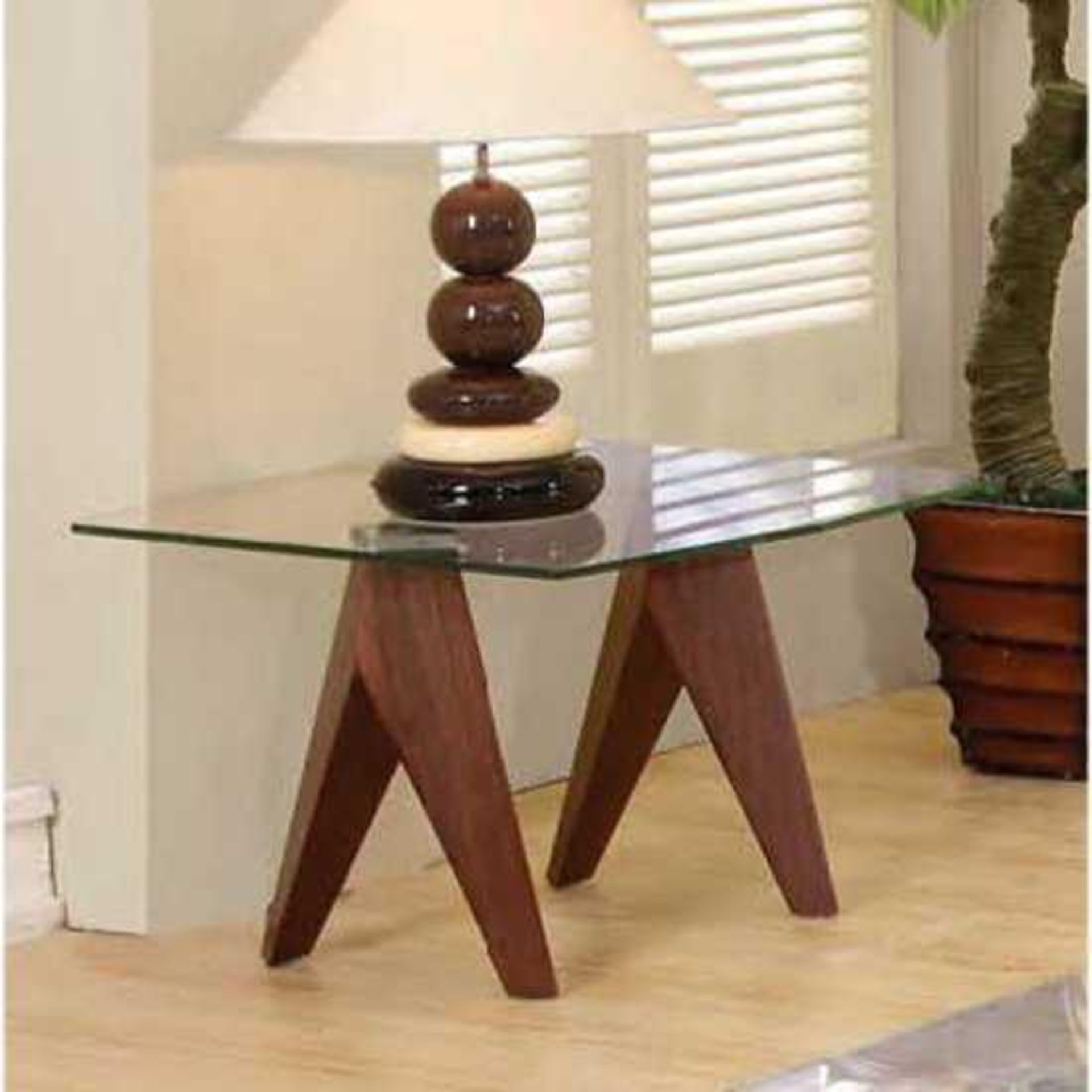 RRP £110 - Boxed 'Vision' Lamp Table In Walnut Finish With Square Glass Top