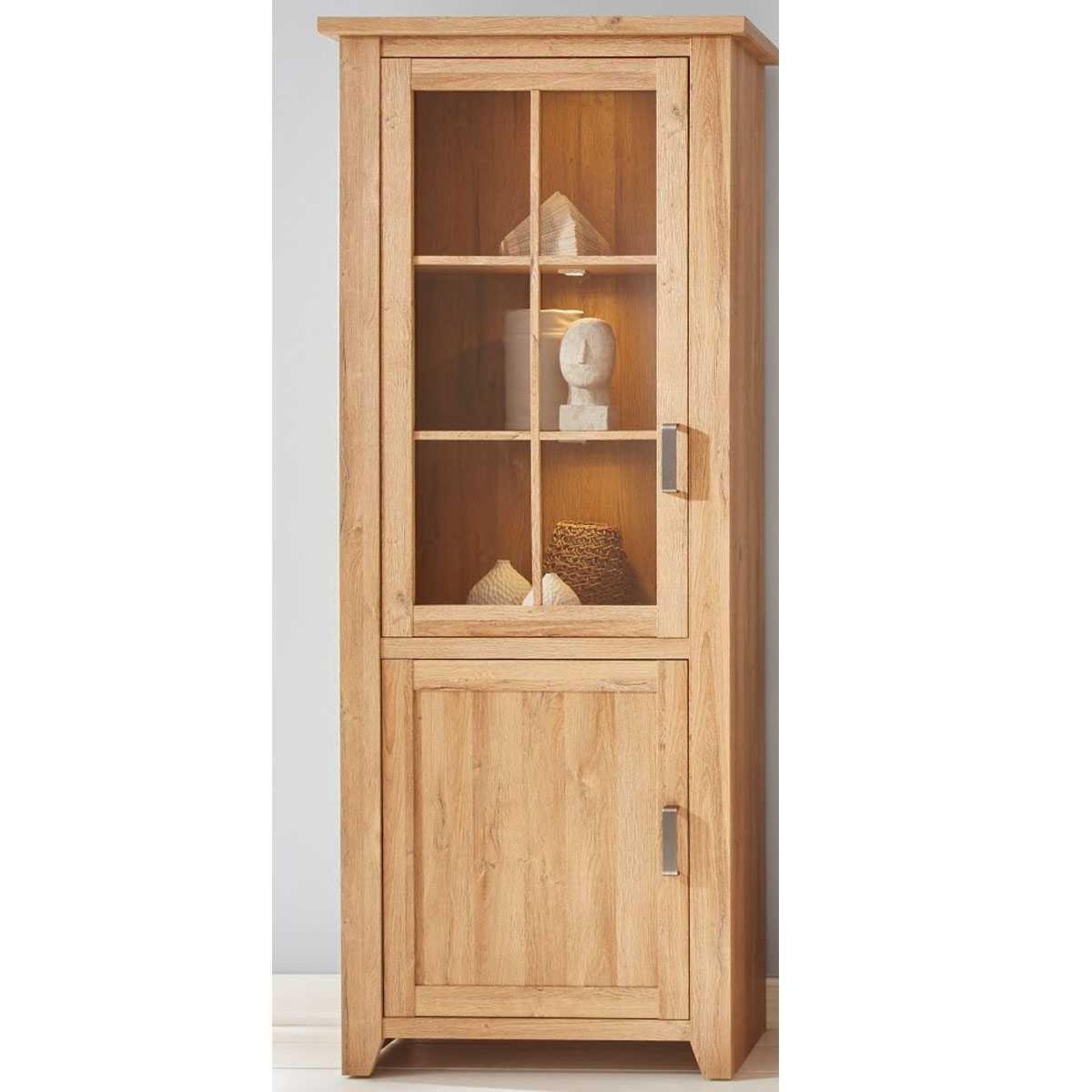 RRP £200 - New Boxed 'Canyon' Display Cabinet In Oak