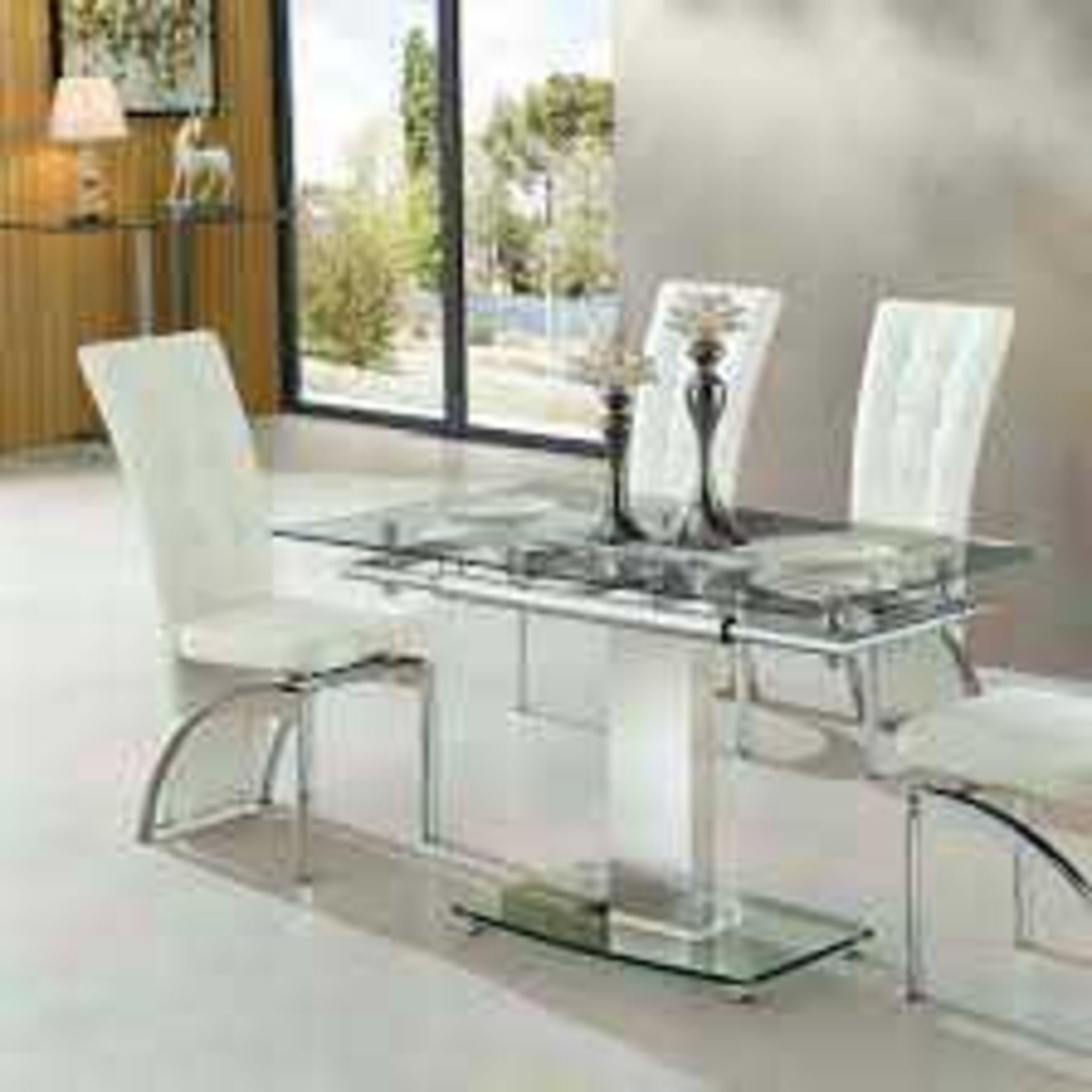 RRP £300 - Boxed 'Enke' Extending Dining Table In Clear Glass And Chrome