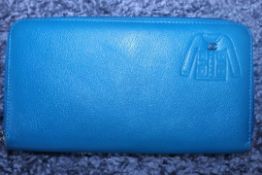 RRP £720 Chanel Jacket Embossed Wallet Blue Small Grained Calf Leather, Zip Around 20X11X3Cm (