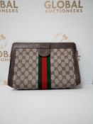 RRP £850 Gucci Beige Brown Coated Canvas Parfums Web Clutch Bag Aao7060, Grade A (Appraisals