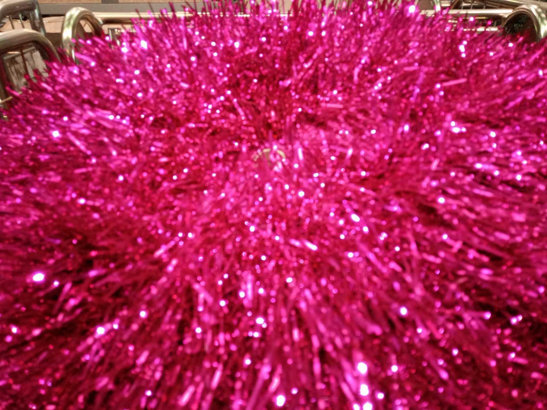 RRP £250 Cage To Contain A Assorted Christmas Decorations To Include Pink Tinsel Ceiling Ball, Assor - Image 2 of 2