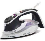 RRP £190 Lot To Contain 4 Boxed Designer Irons To Include Morphy Richards Comfi Grip, Braun Textyle