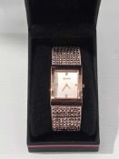 RRP £140 Boxed Seksy By Sekonda Ladies Copper Rhinestone Bracelet Style Watch