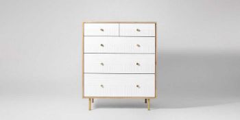 RRP £360 Boxed Designer Swoon Solid Wooden And White 3 Drawer Side Table