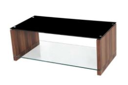 RRP £270 - Boxed 'Vision' Coffee Table In Walnut Finish With Clear Glass Top