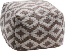 RRP £170 Lot To Contain 2 Designer Fabric Pouffes To Include Red Spiral Design And Patchwork Pouffe