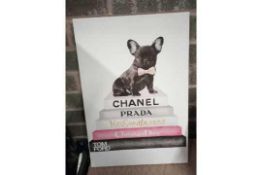 RRP £80 Brand New Designer French Bulldog Chanel,Prada,Ysl,Dior And Tom Ford Wall Art Canvas