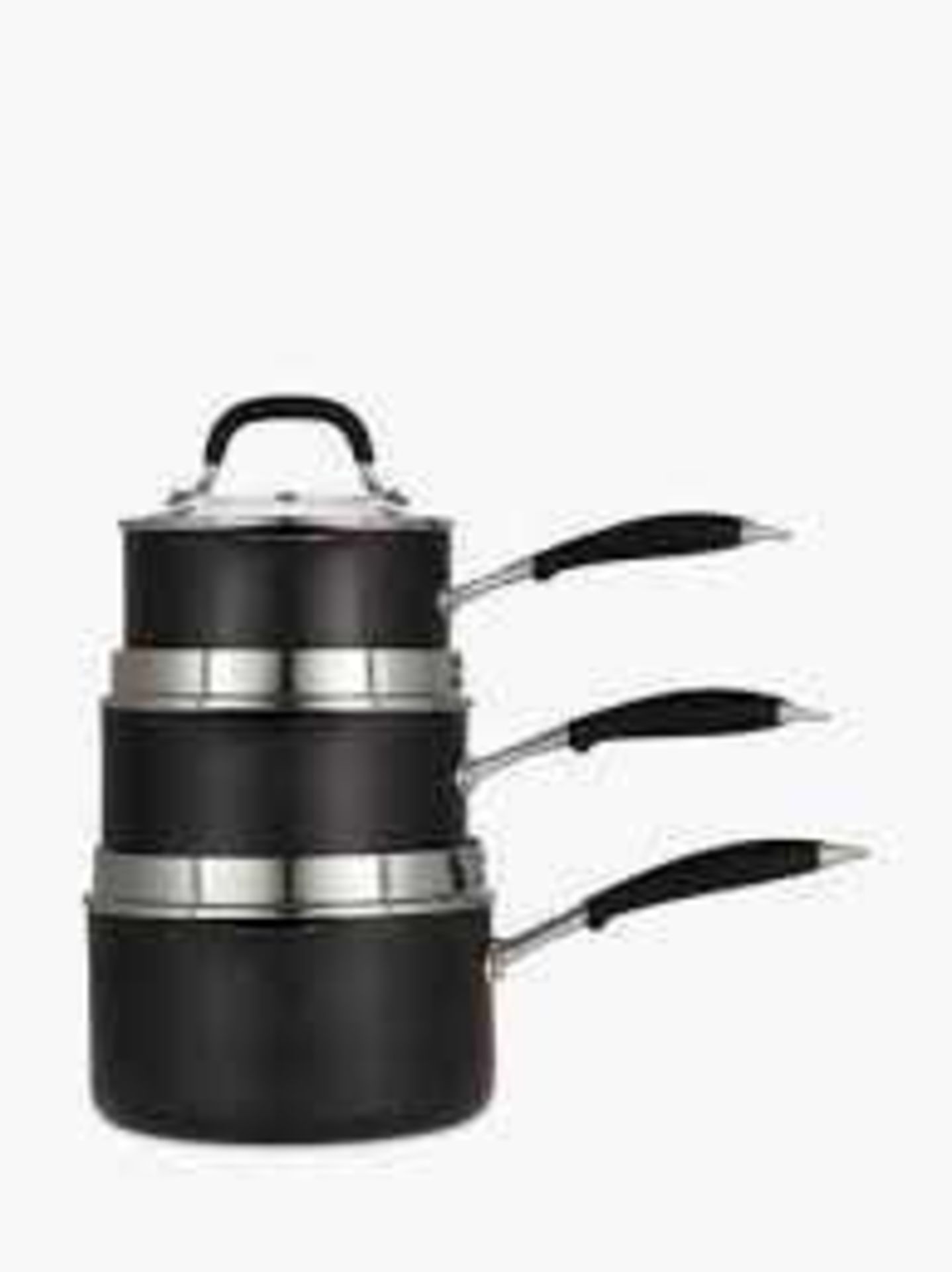 Combined RRP £140 Lot To Contain Boxed John Lewis The Pan 3 Piece Saucepan Set And Non Stick Alumini