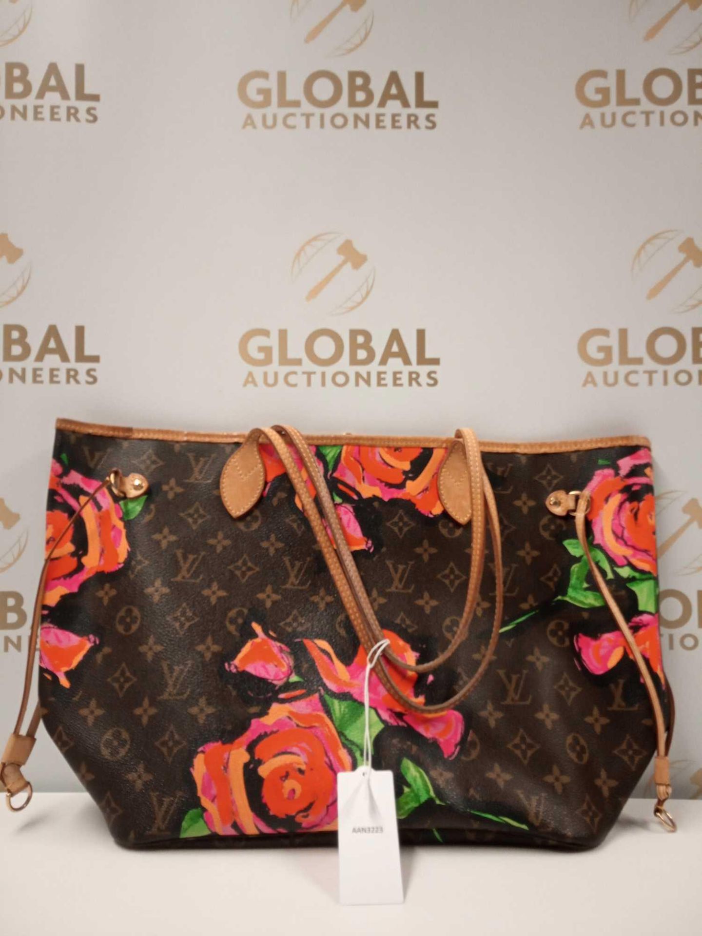 RRP £2700 Louis Vuitton Neverfull Roses Monogram Coated Canvas Brown Shoulder Bag Aan3223, Grade