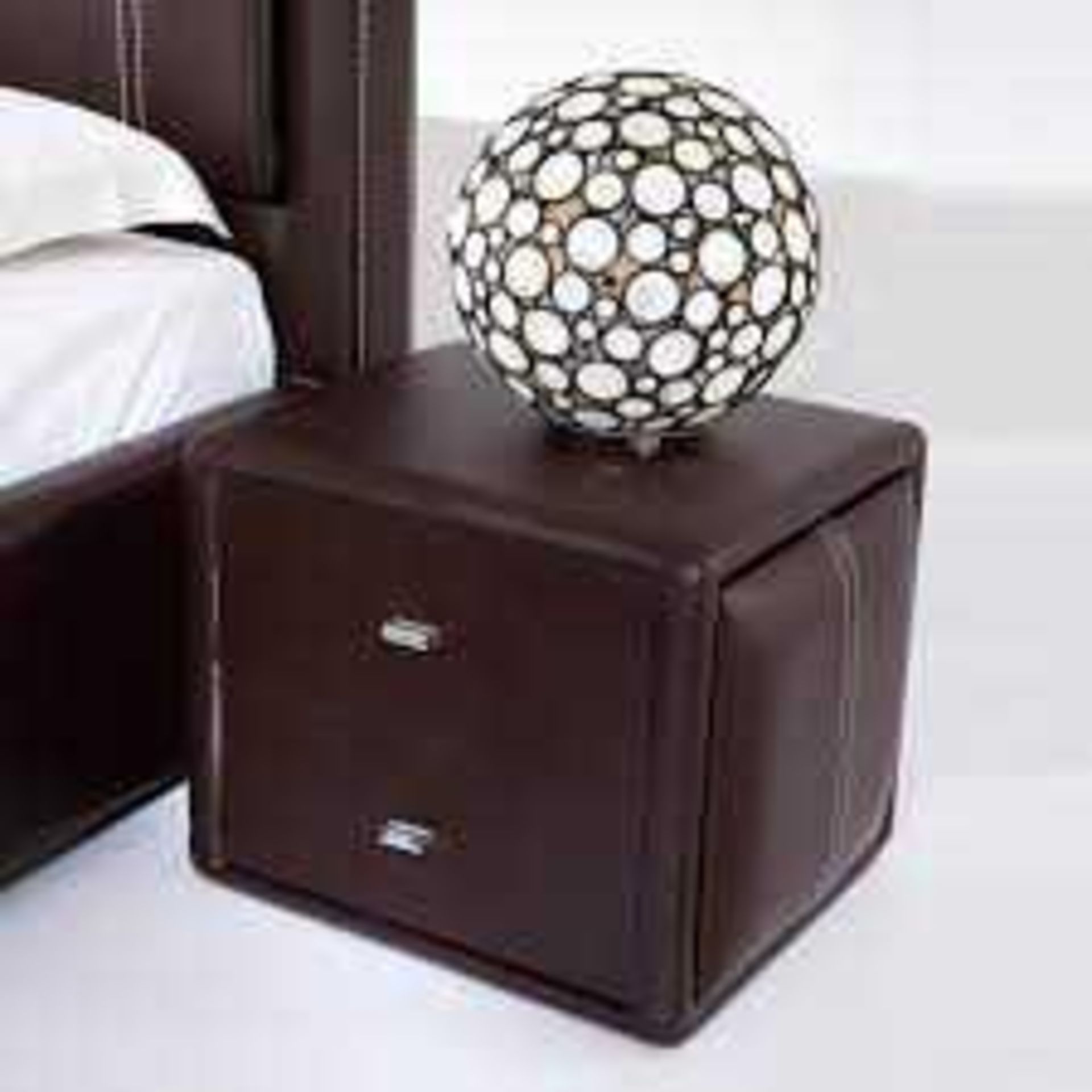 RRP £250 Boxed Victoria Contemporary Faux Leather Two Draw Nightstand In Brown