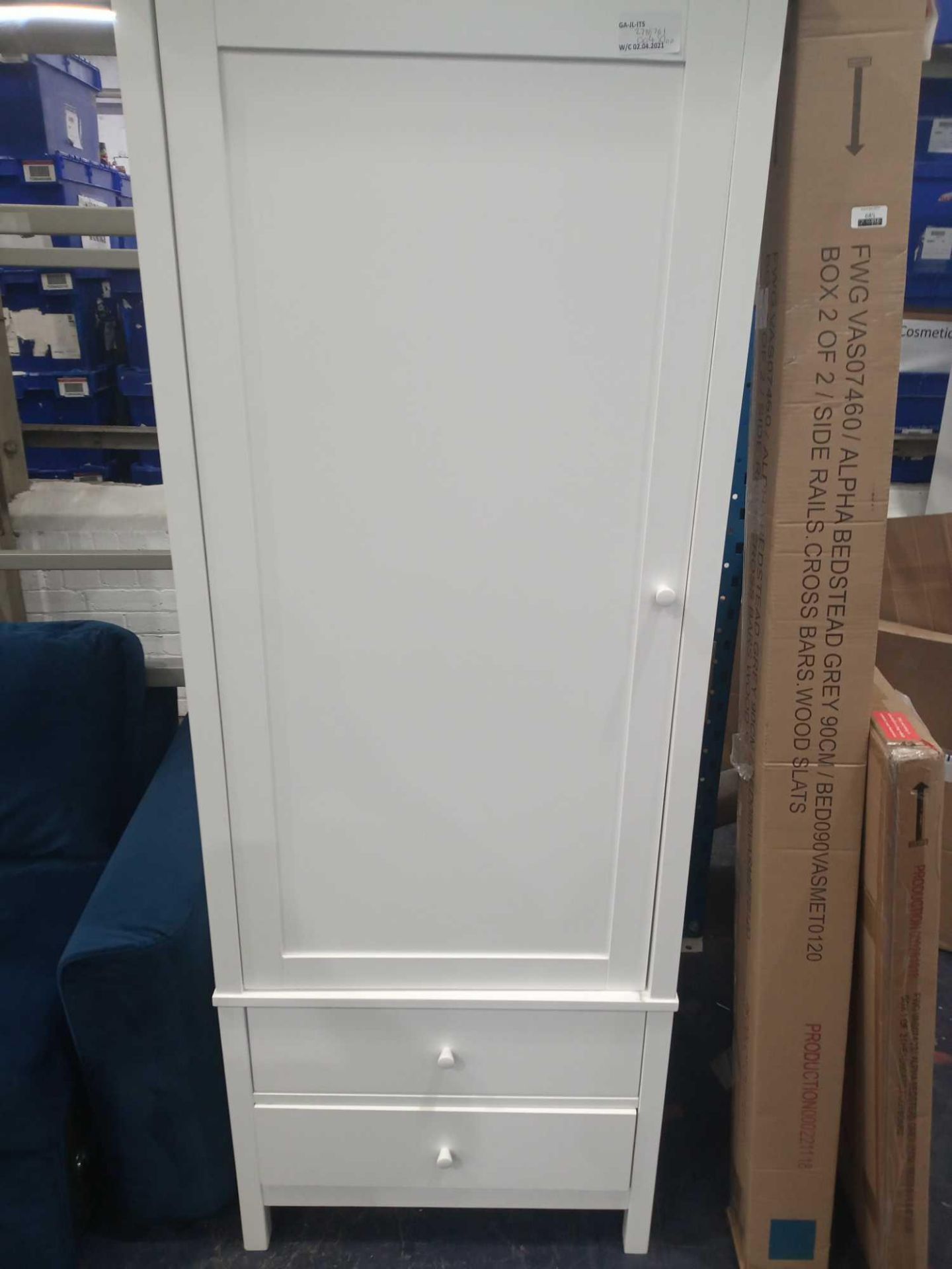 RRP £450 Unboxed John Lewis White 1 Door Wardrobe And 2 Under Drawers