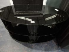 RRP £140 Unboxed 3 Tier Black Glass Oval Tv Stand