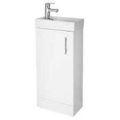 RRP £120 Boxed 400 Floor Standing Minimalist Compact Basin In Gloss White