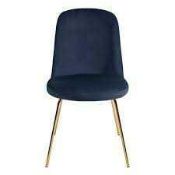 RRP £150 Boxed Kent Upholstered Velvet Gold Leg Pair Dining Chair In Teal