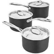 RRP £120 Boxed John Lewis Hard Anodised 3 Piece Saucepan Set