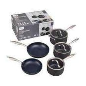 RRP £160 Boxed John Lewis Hard Anodised 5 Piece Saucepan Set