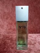 RRP £100 Unboxed 100Ml Tester Bottle Of Chanel No19 Eau De Toilette Spray Ex-Display