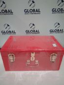 RRP £130 Unboxed Designer Red And Rose Gold 3 Piece Metal Trunk Set