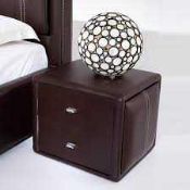 RRP £200 Boxed Victoria Contemporary 2 Drawer Faux Leather Nightstand In Brown