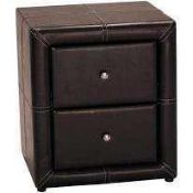 RRP £200 Boxed Victoria Contemporary 2 Drawer Faux Leather Nightstand In Brown