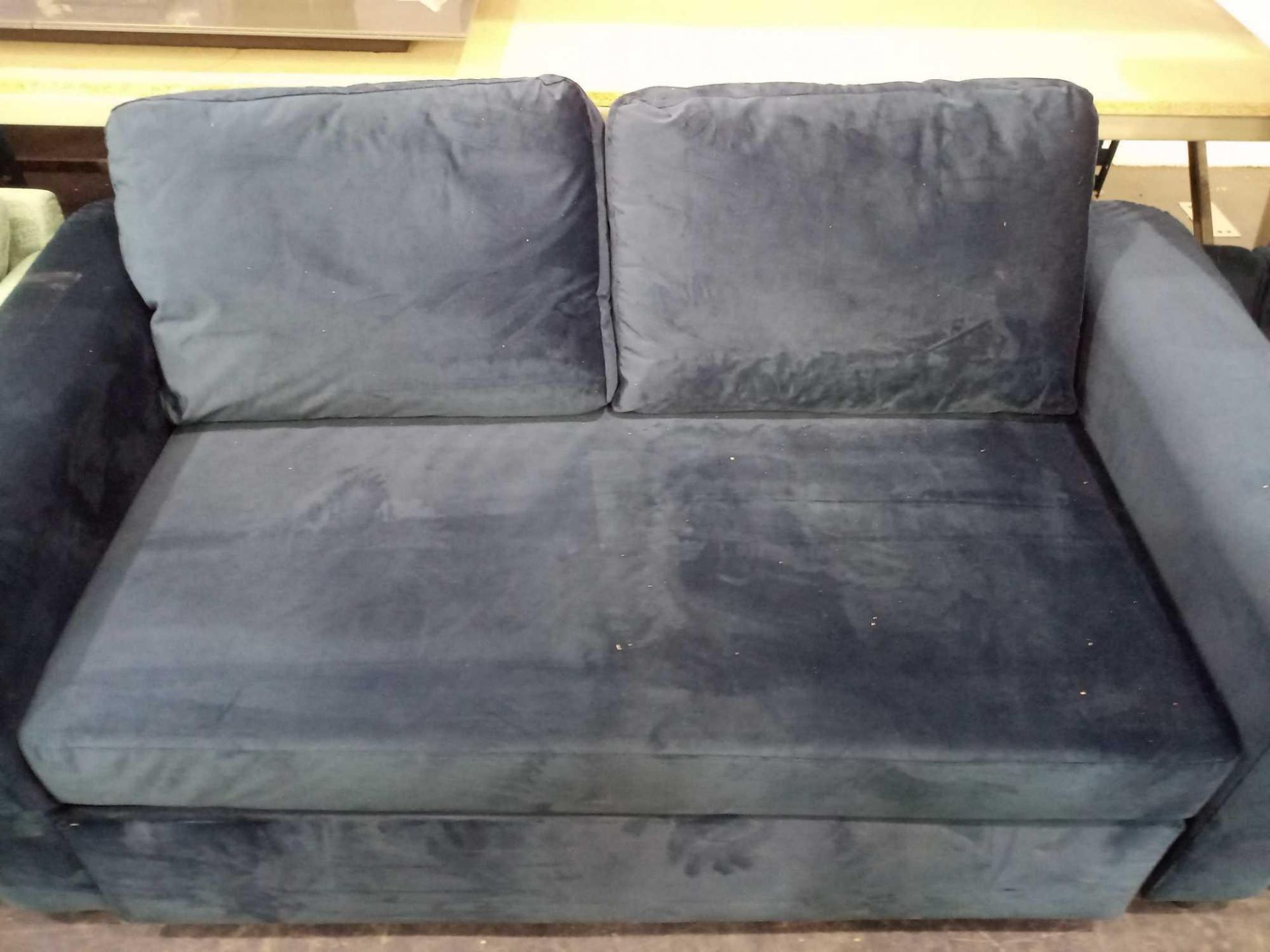 RRP £250 2 Seat Sofa Bed In Blue Suede