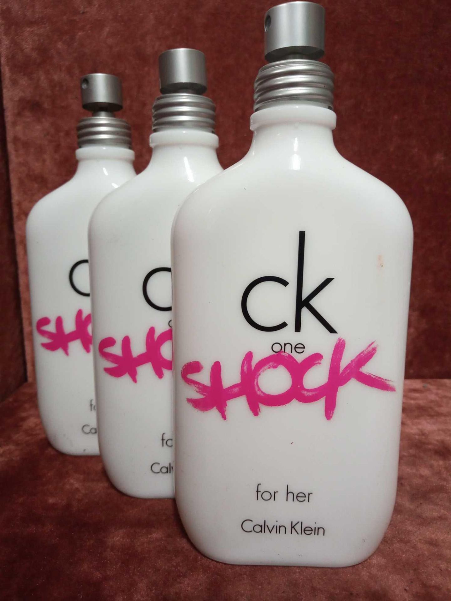 RRP £180 Lot To Contain 3 Unboxed 200Ml Tester Bottles Of Ck One Shock For Her Eau De Toilette Spray