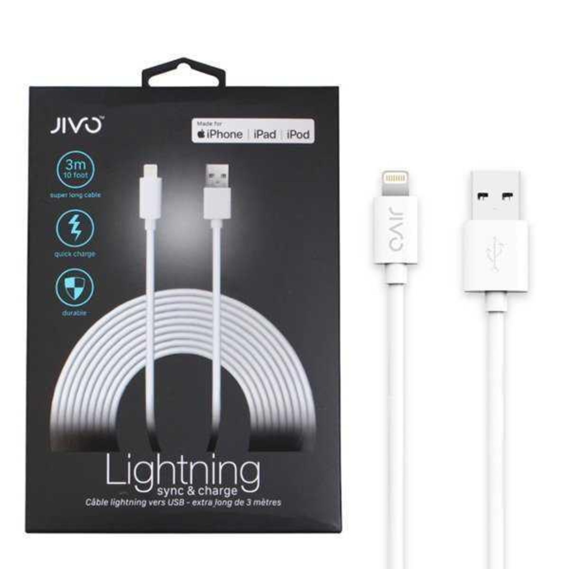 RRP £260 Lot To Contain 16 Brand New Boxed Jivo 3M (10 Foot) Quick Charge Apple Lightning Sync And C