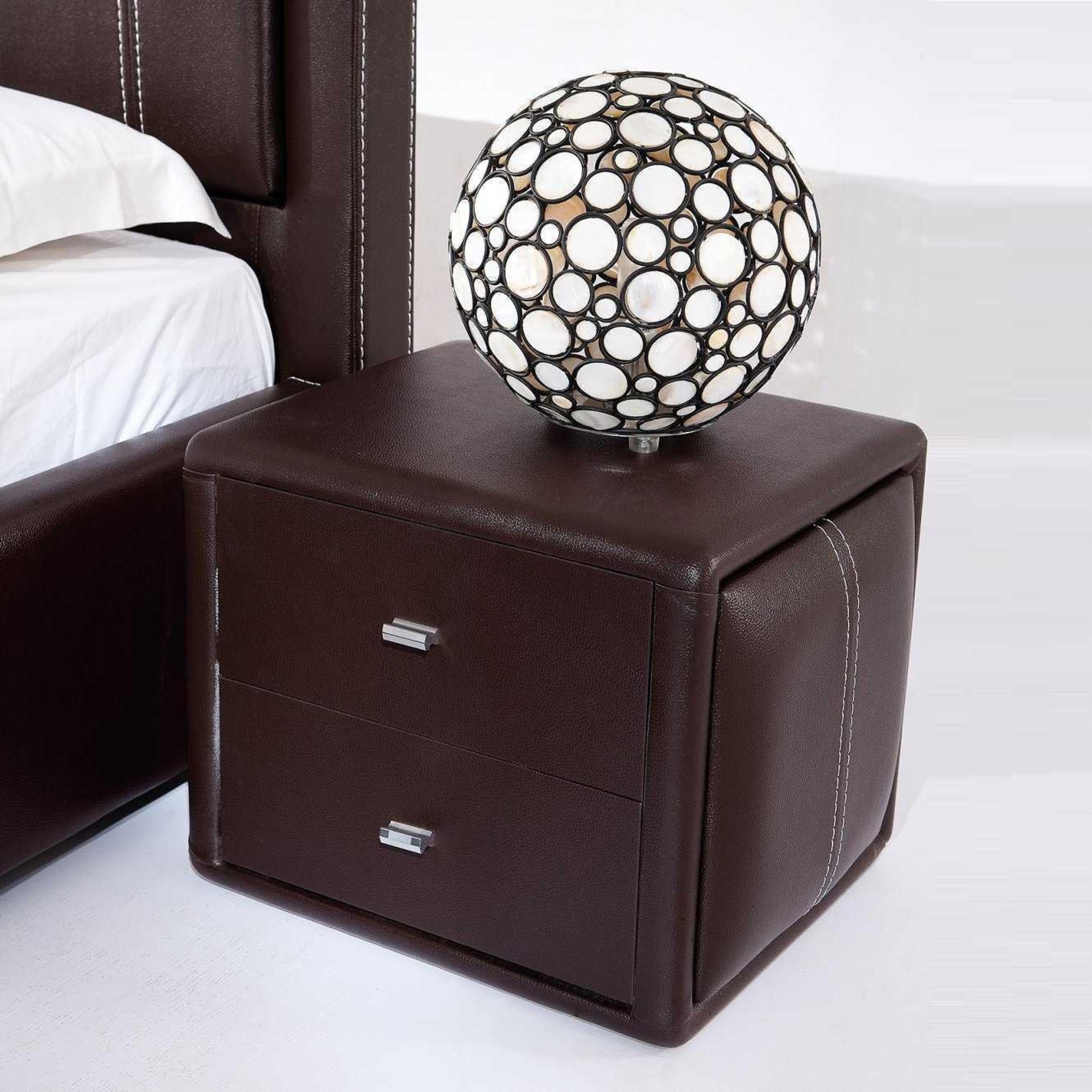 RRP £150 Boxed Victoria Contemporary Two Drawer Brown Faux Leather Nightstand