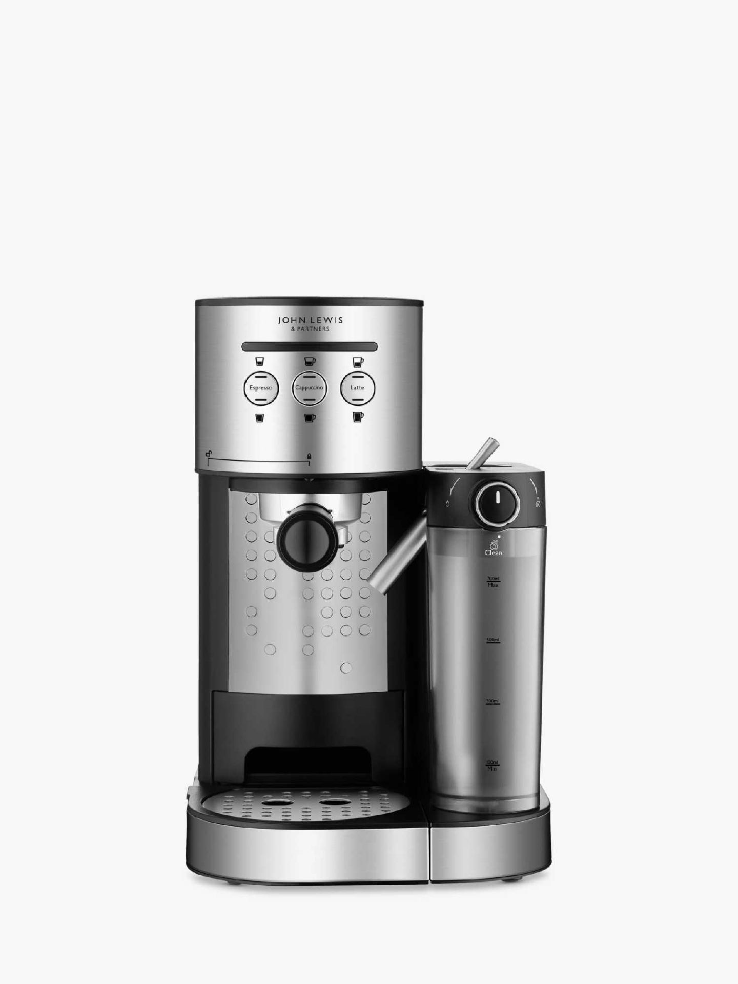 RRP £100 Unboxed John Lewis Pump Espresso Coffee Machine With Integrated Milk System