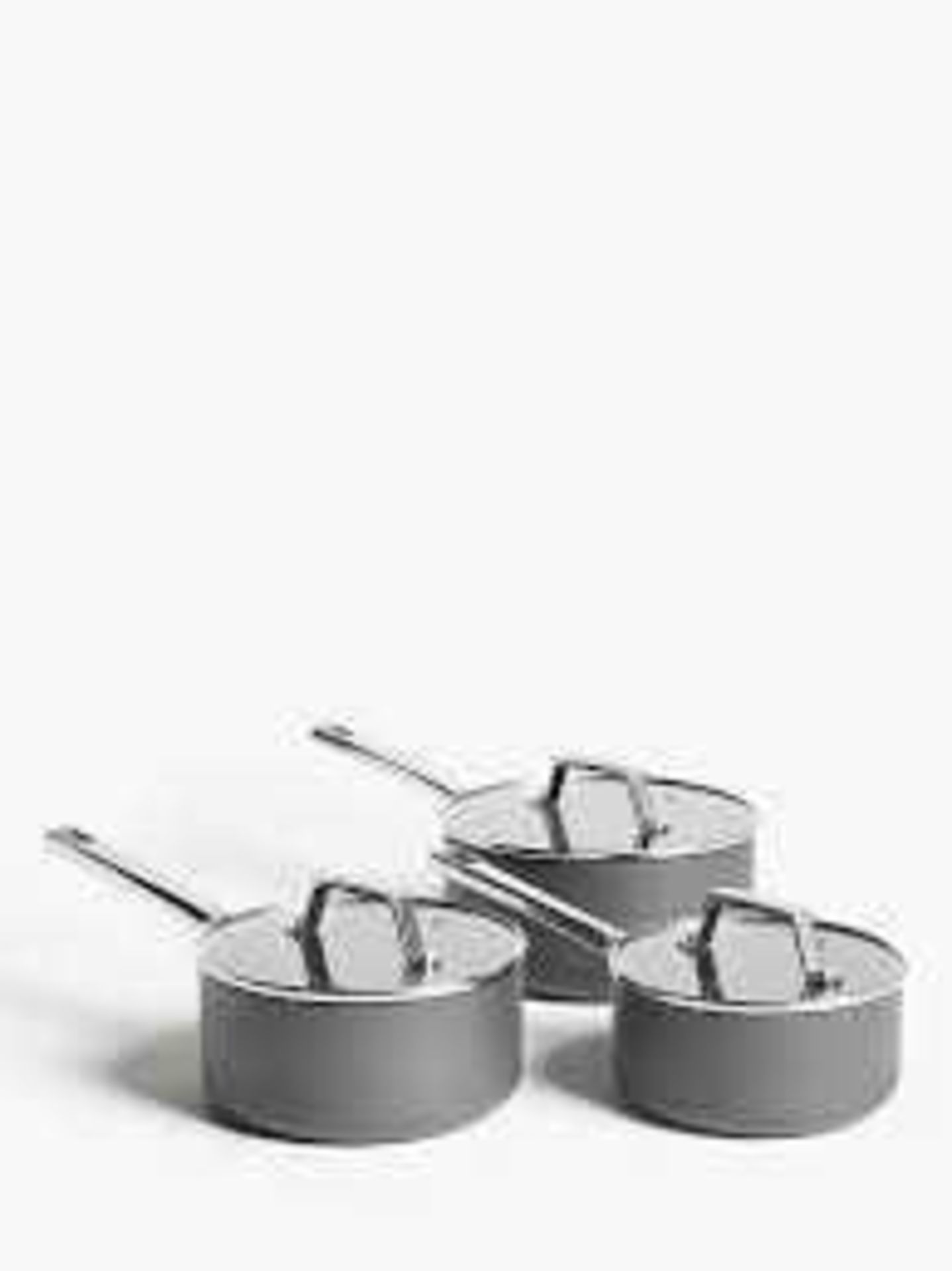 RRP £100 Boxed John Lewis Hard Anodised 3 Piece Saucepan Set With Lids