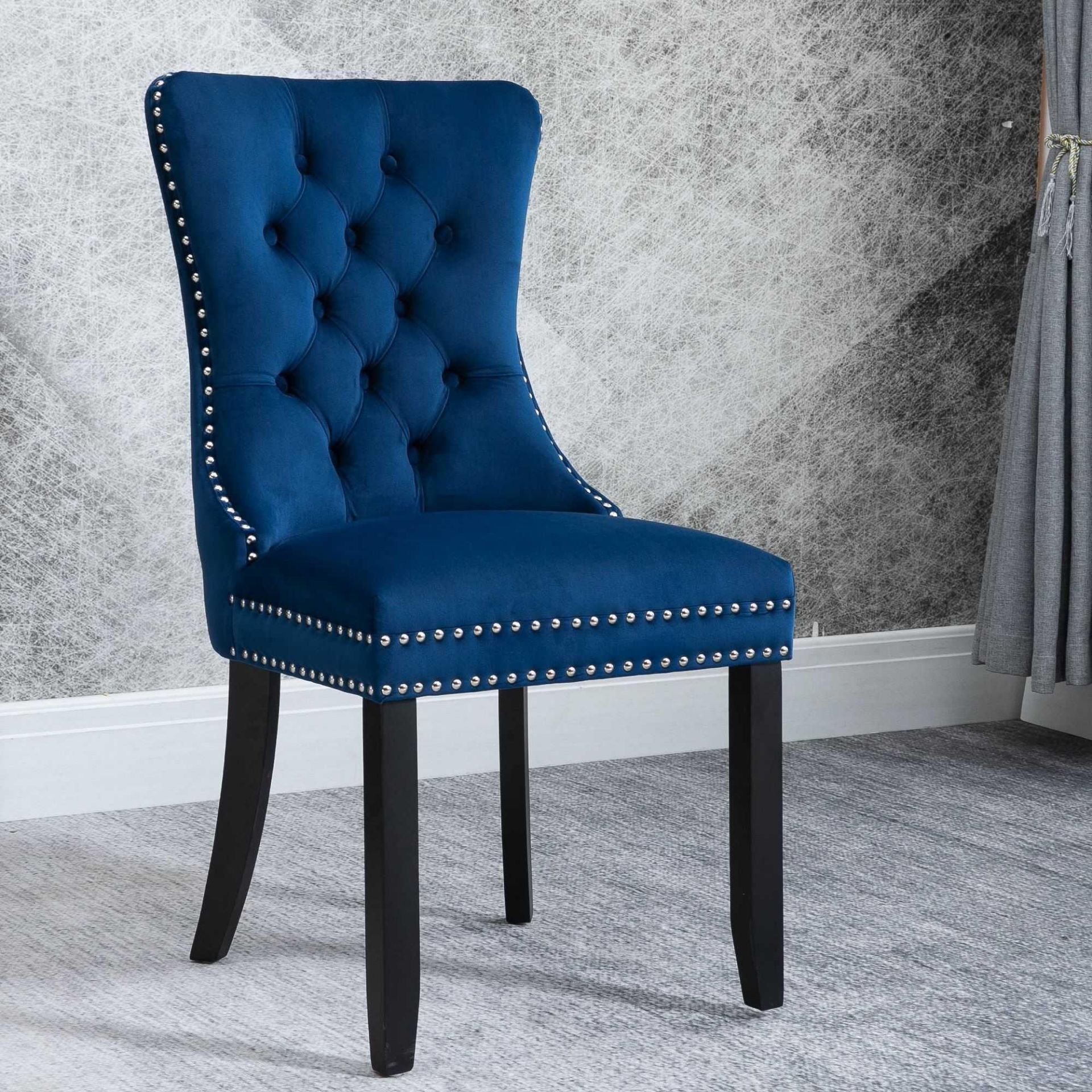 RRP £150 Boxed Brannon Studded Accent Upholstered Dining Chair In Blue