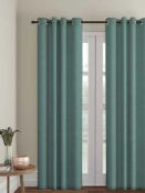 RRP £160 One Pair Of Eyelet Curtains Faux Silk Duck Egg