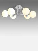 RRP £125 Boxed Molecule 6 Light Semi Flush Opal Glass Shade Polished Chrome Finish